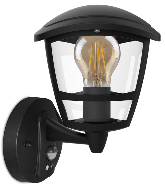 Kosnic DAIB-BLK/S Daintree E27 Curved Top Wall Lantern with Sensor IP44 Black