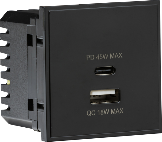 Euro USB4B 18-45W Type A + Type C USB Module Black