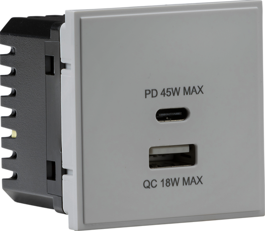 Euro USB4G 18-45W Type A + Type C USB Module Grey