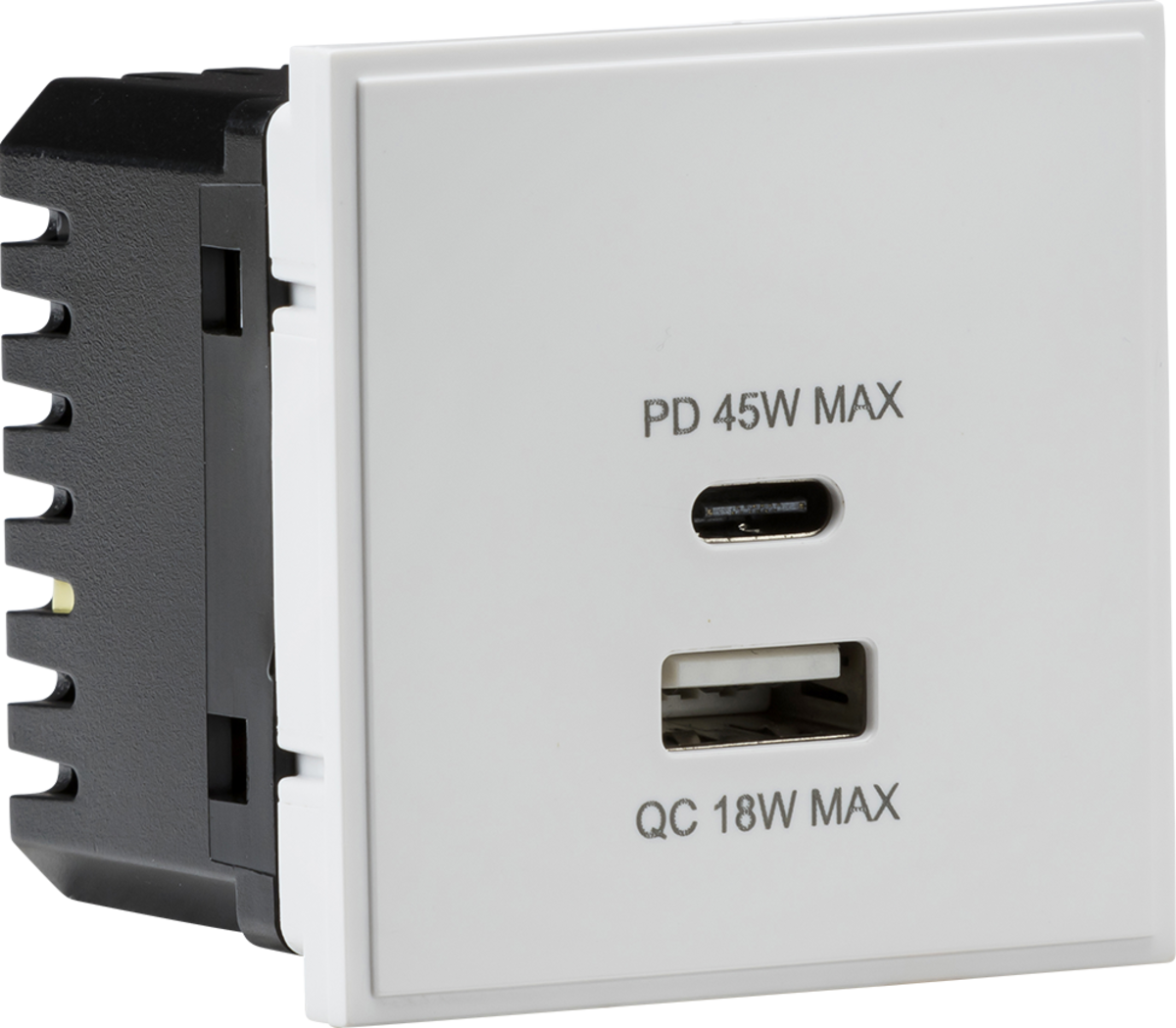 Euro USB4W 18-45W Type A + Type C USB Module White