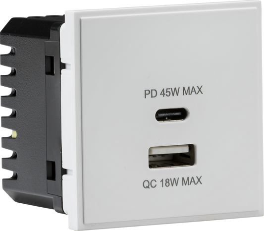Euro USB4W 18-45W Type A + Type C USB Module White