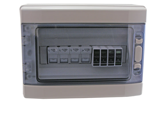 Switchtec E3PSPD50-SFD1 Citel 50KA 3P+N 230/400V ABS Enclosed Type 1 SPD with Fuse Holders and Fuses Grey IP65