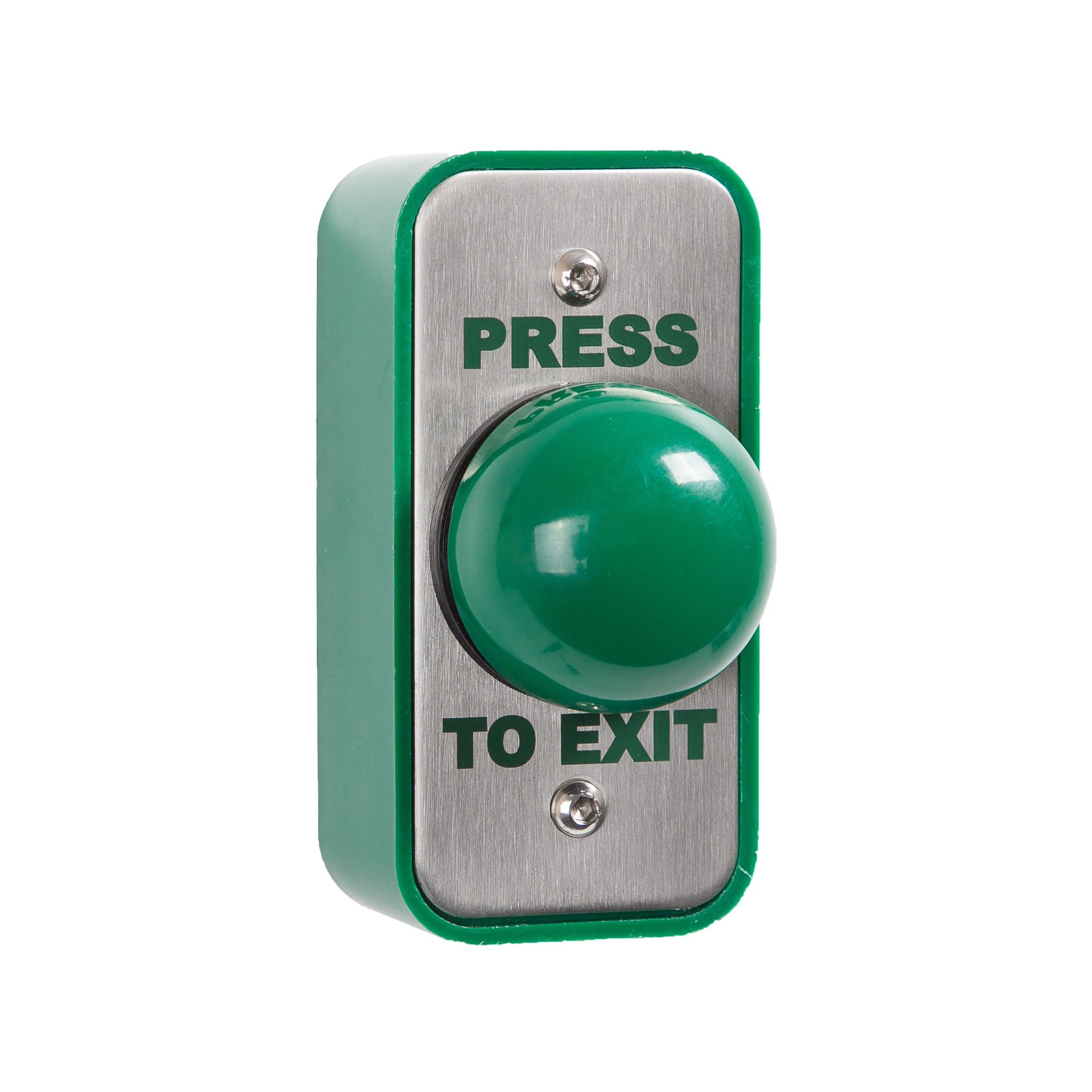 RGL EBGB/AP/PTE Architrave Green Dome 'Press To Exit' Button Stainless Steel
