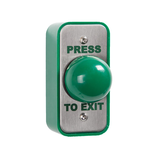 RGL EBGB/AP/PTE Architrave Green Dome 'Press To Exit' Button Stainless Steel