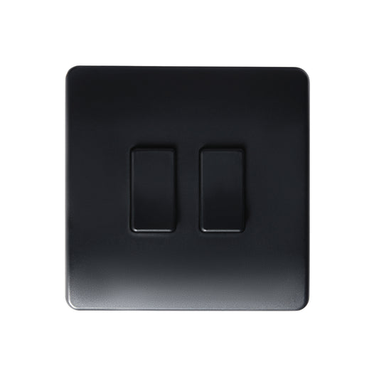 Forum ELA-45719 Electralite 2 Gang Wireless Push & Dim Battery Switch Matt Black