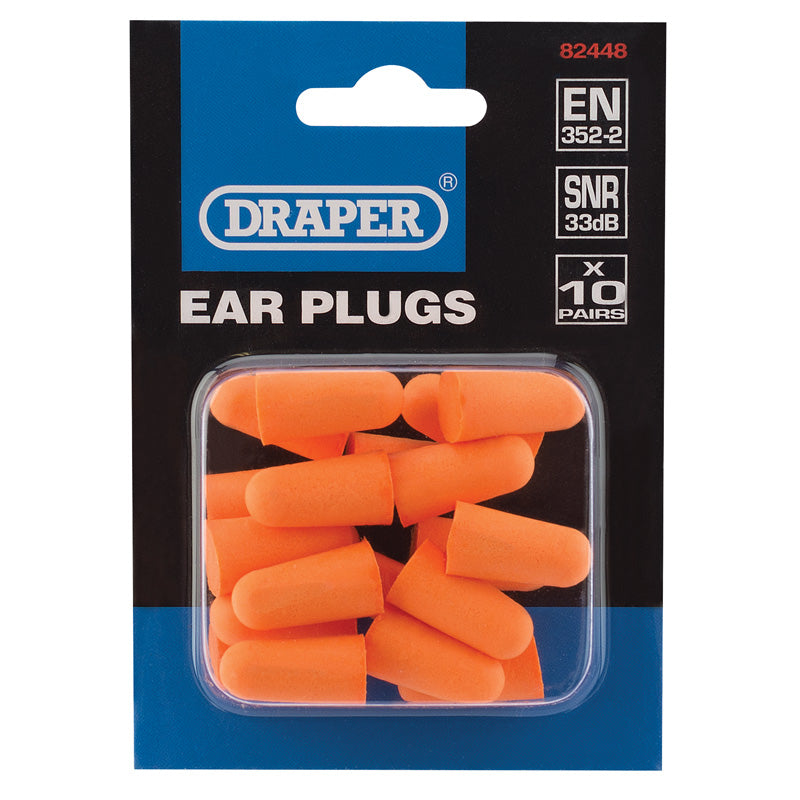 Draper EP10/B 82448 PU Foam Ear Plugs Pack of 10 Orange