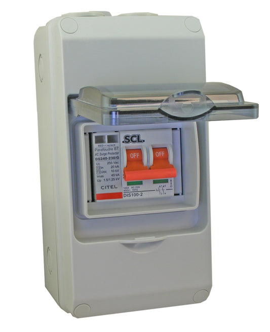 Switchtec EPSPD-1002P Citel 1P+N ABS Enclosed Type 2 Surge Protection Device with 100A DP Mains Switch  IP65