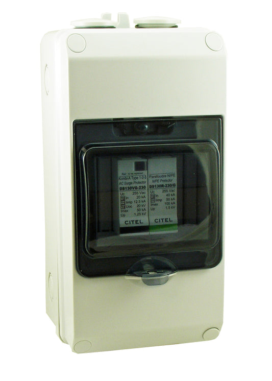 Switchtec EPSPDT1-1PN50-TT/TN Citel 50KA 1P+N ABS Enclosed Type 1+2+3 TT/TN Surge Protection Device Grey IP65
