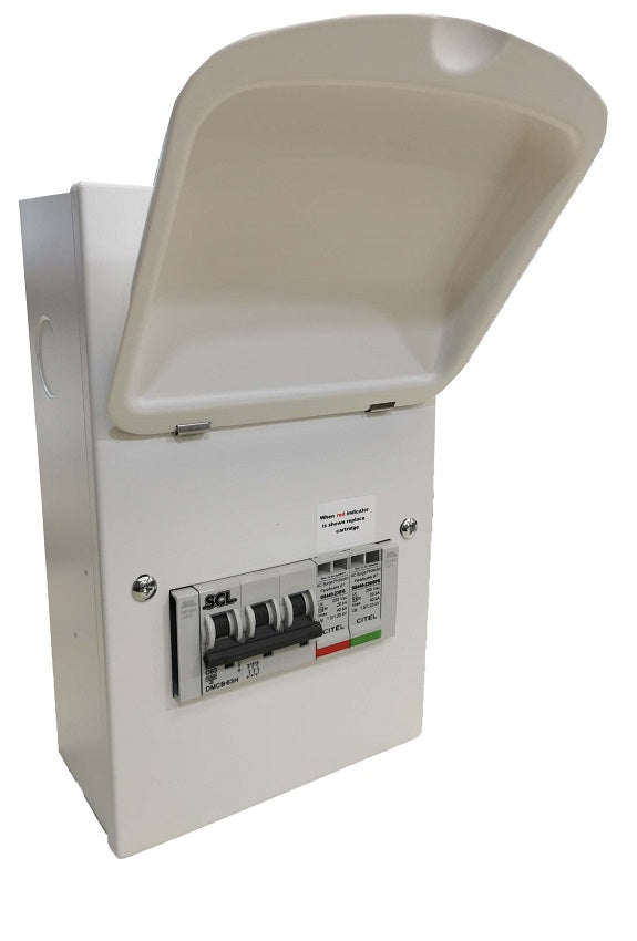 Switchtec ESPD40-63MCB-RCBO Citel 40KA 1P+N 230/400V Metal Enclosed Type 2 SPD with 63A SP Type MCB + 63A Type C RCBO Grey IP40