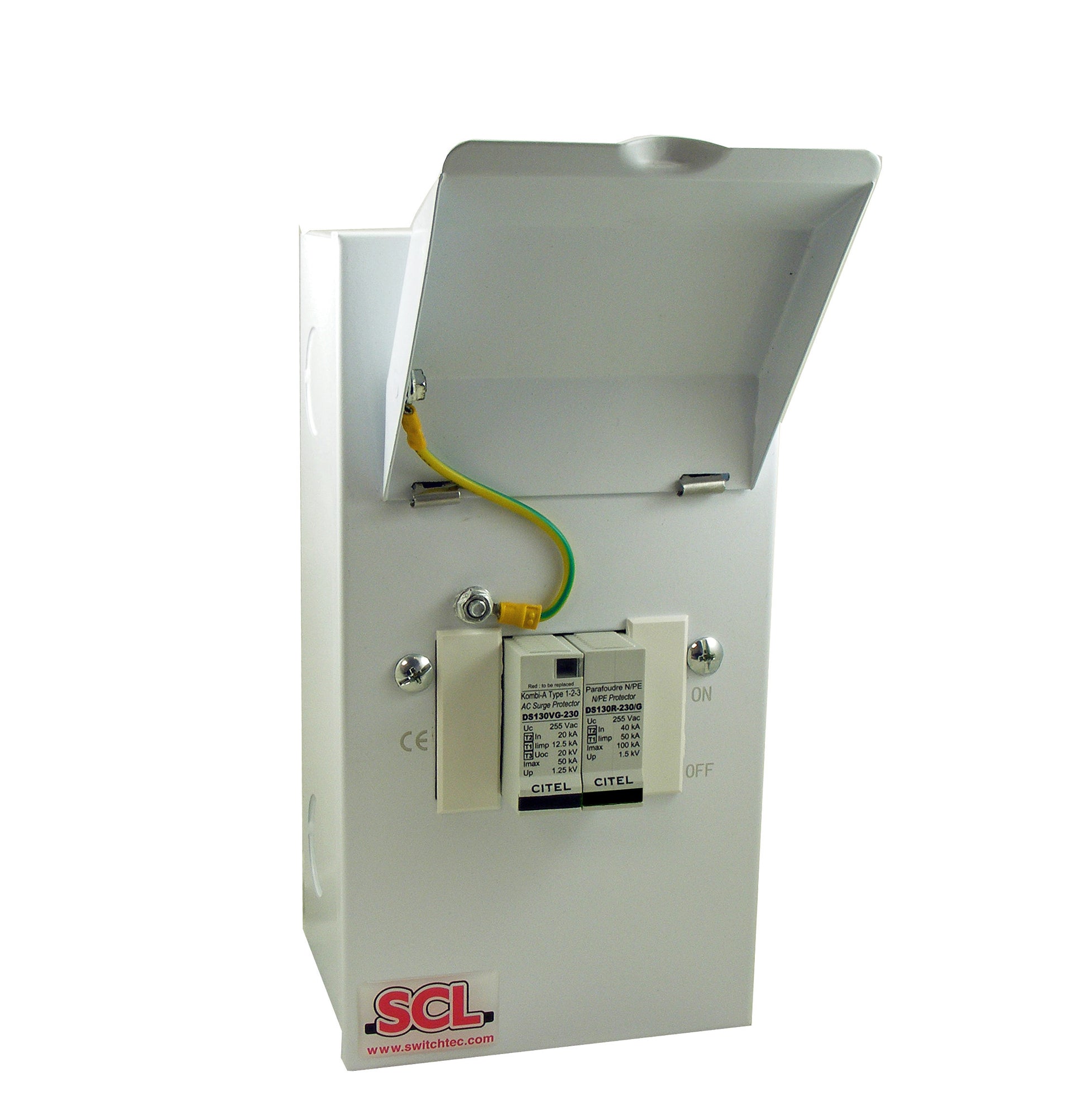 Switchtec ESPDT1-1PN50-TN Citel 50KA 1P+N Metal Enclosed Type 1+2+3 TN Surge Protection Device Grey IP40