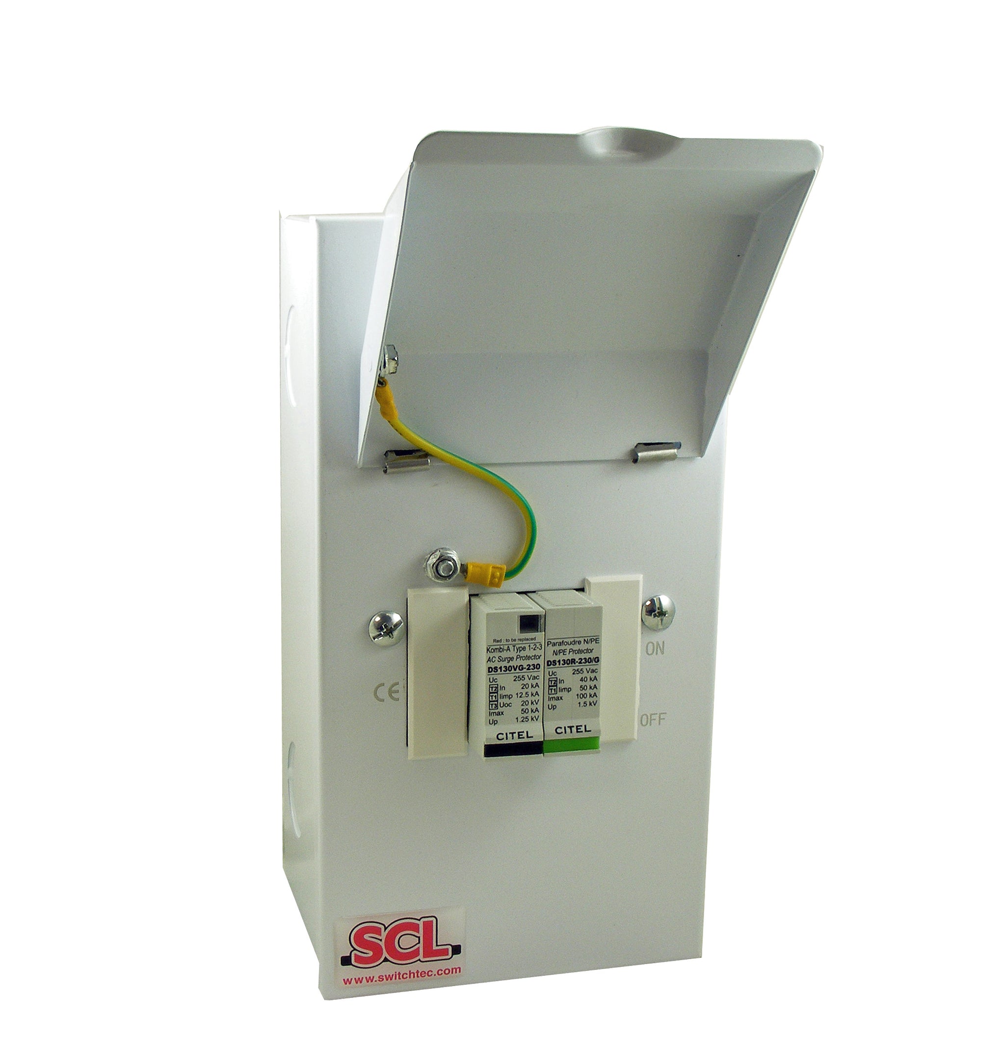 Switchtec ESPDT1-1PN50-TT/TN Citel 50KA 1P+N Metal Enclosed Type 1+2+3 TT/TN Surge Protection Device Grey IP40