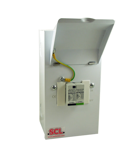 Switchtec ESPDT1-1PN50-TT/TN Citel 50KA 1P+N Metal Enclosed Type 1+2+3 TT/TN Surge Protection Device Grey IP40