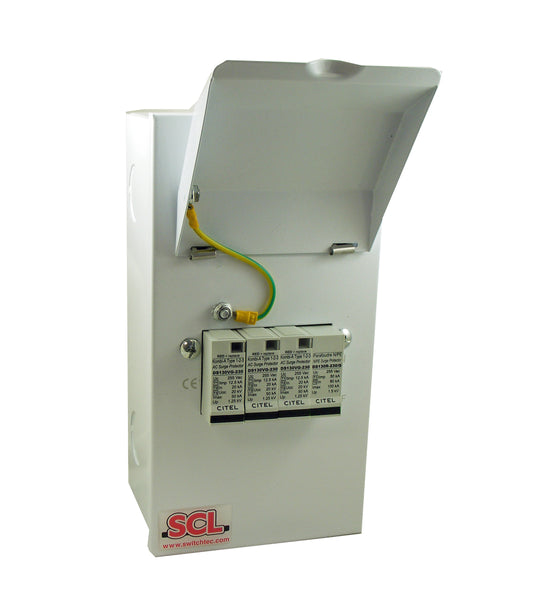 Switchtec ESPDT1-3PN50-TNS/TNCS Citel 50KA 3P+N Metal Enclosed Type 1+2+3 TNS/TN-C-S Surge Protection Device Grey IP40