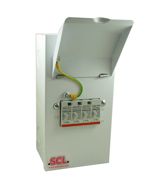 Switchtec ESPDT2-3PN40-TNS/TNCS Citel 40KA 3P+N Metal Enclosed Type 2+3 TNS/TN-C-S Surge Protection Device Grey IP40