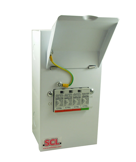 Switchtec ESPDT2-3PN40-TT/TN Citel 40KA 3P+N Metal Enclosed Type 2+3 TT/TN Surge Protection Device Grey IP40