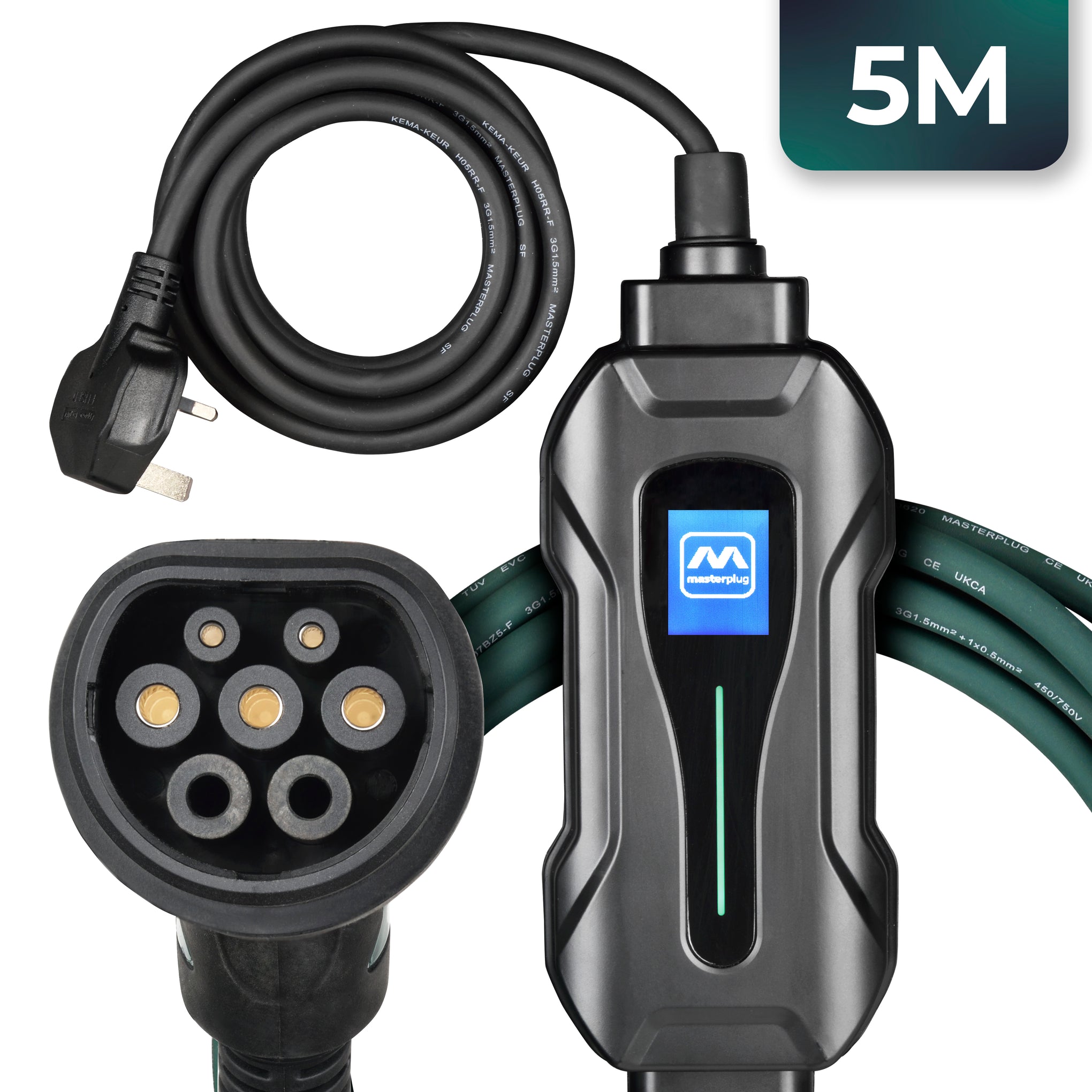 Masterplug EVCM22135-MP Mode 2 13A - Type 2 EV Charging Lead 5m