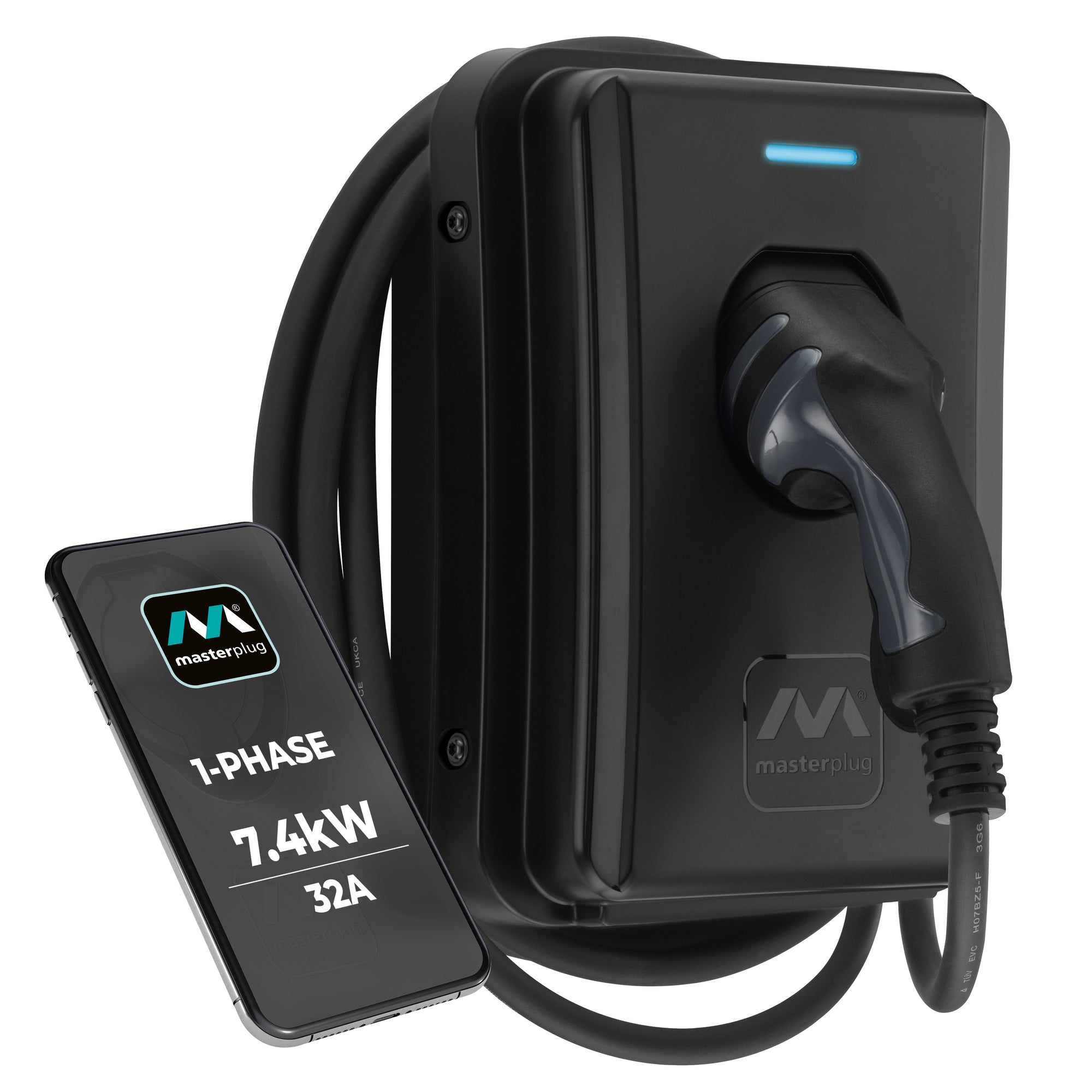 Masterplug EVCM3ST7B-MP 7.4KW 5m Tethered Type 2 Smart EV Home Charger