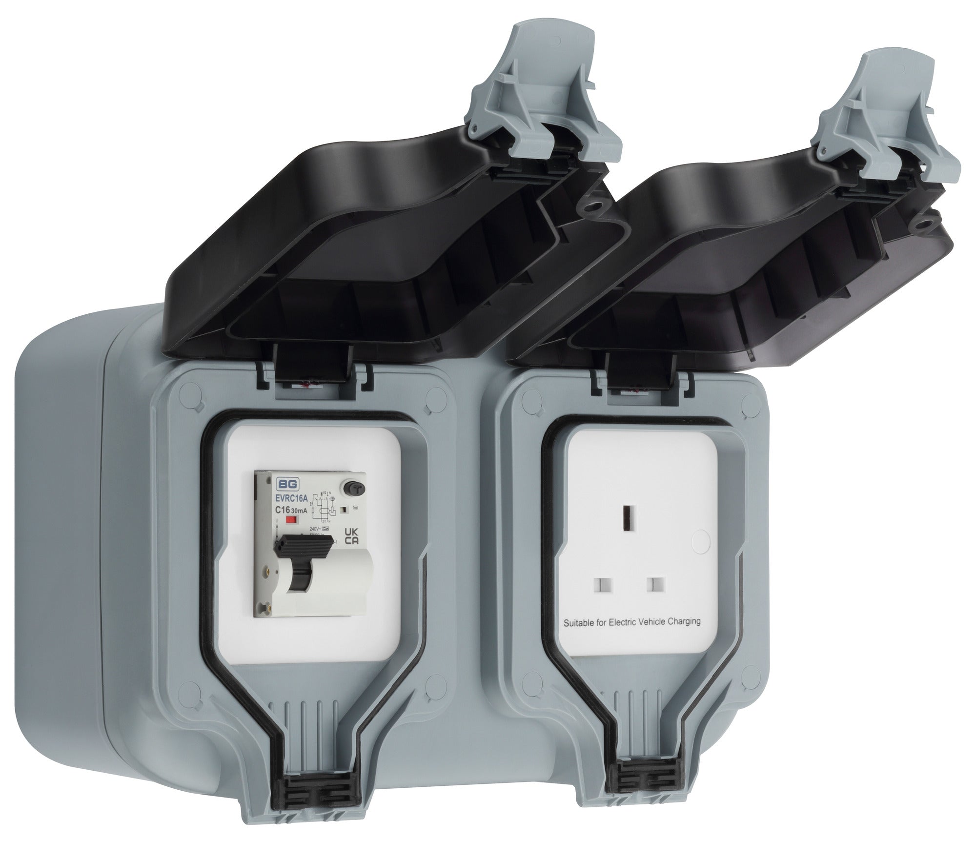 Masterplug EVH132S1SPA-MP 13A Socket with 16A DP A Type RCBO Mode 2 EV Charging Outdoor Socket Grey