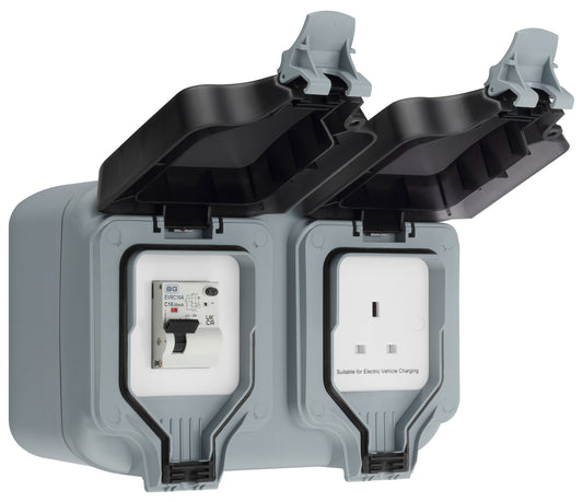 Masterplug EVH132S1SPA-MP 13A Socket with 16A DP A Type RCBO Mode 2 EV Charging Outdoor Socket Grey