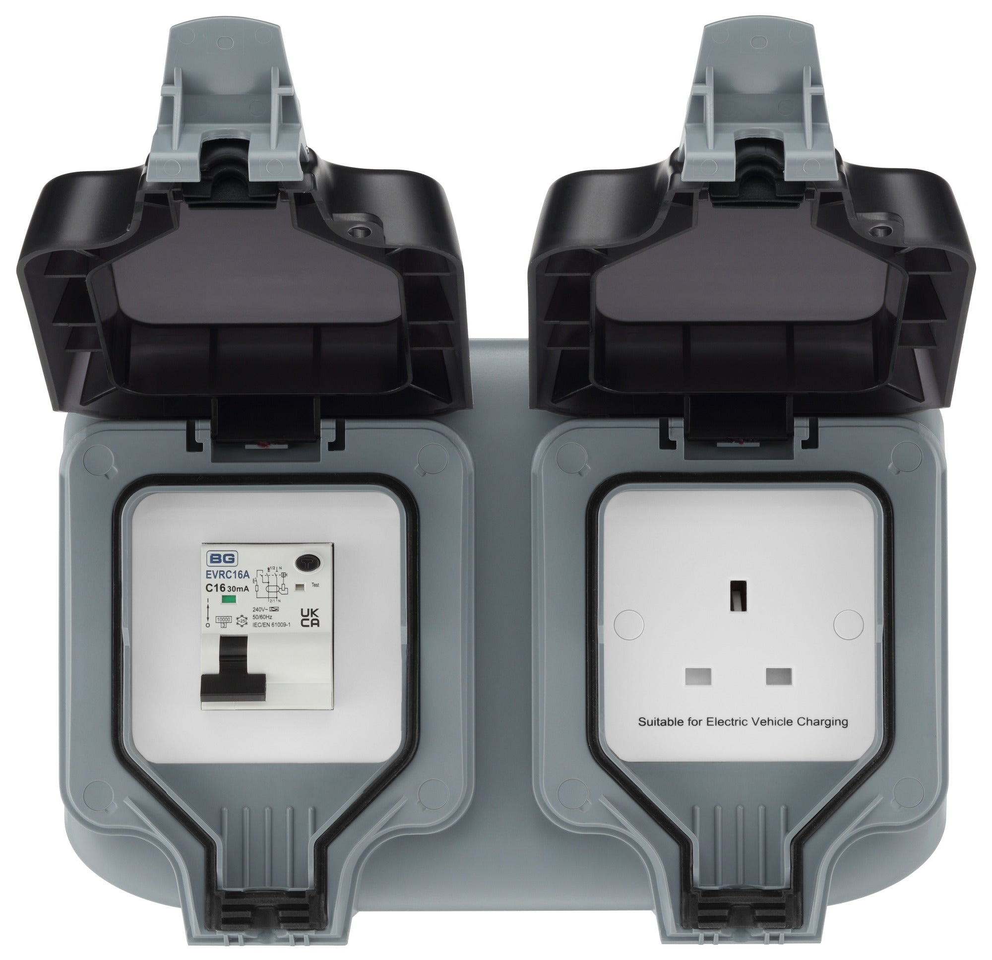 Masterplug EVH132S1SPA-MP 13A Socket with 16A DP A Type RCBO Mode 2 EV Charging Outdoor Socket Grey