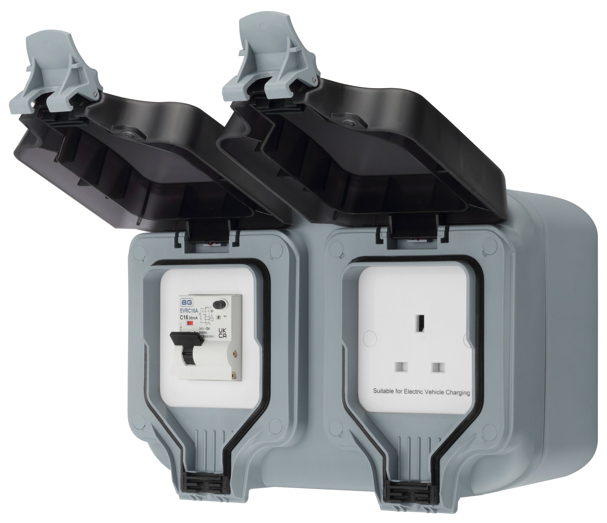 Masterplug EVH132S1SPA-MP 13A Socket with 16A DP A Type RCBO Mode 2 EV Charging Outdoor Socket Grey