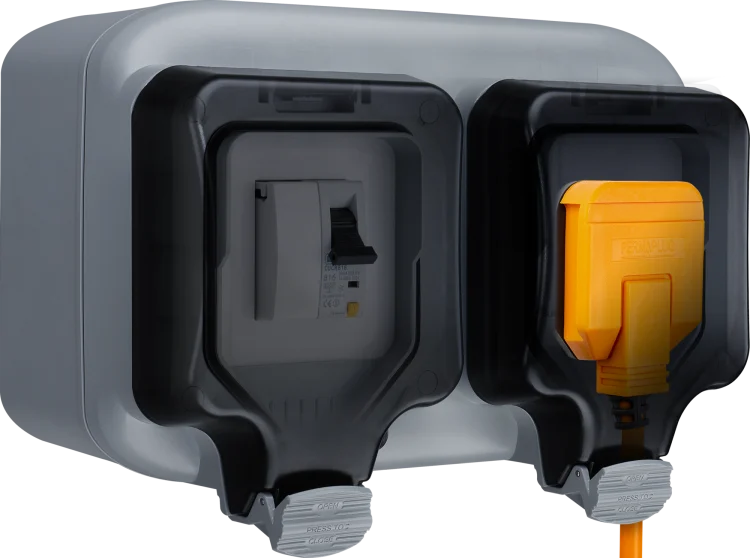 SyncEV EVH132S1SPA 13A Socket with 16A DP A Type RCBO Mode 2 EV Charging Outdoor Socket Grey