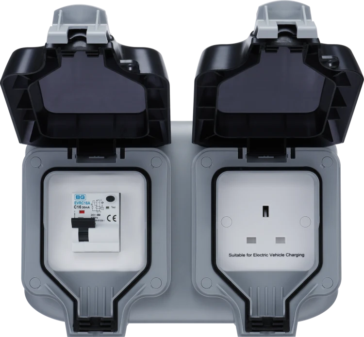 SyncEV EVH132S1SPA 13A Socket with 16A DP A Type RCBO Mode 2 EV Charging Outdoor Socket Grey