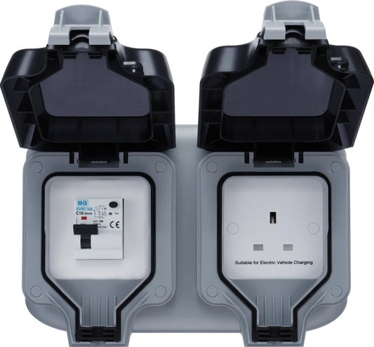 SyncEV EVH132S1SPA 13A Socket with 16A DP A Type RCBO Mode 2 EV Charging Outdoor Socket Grey