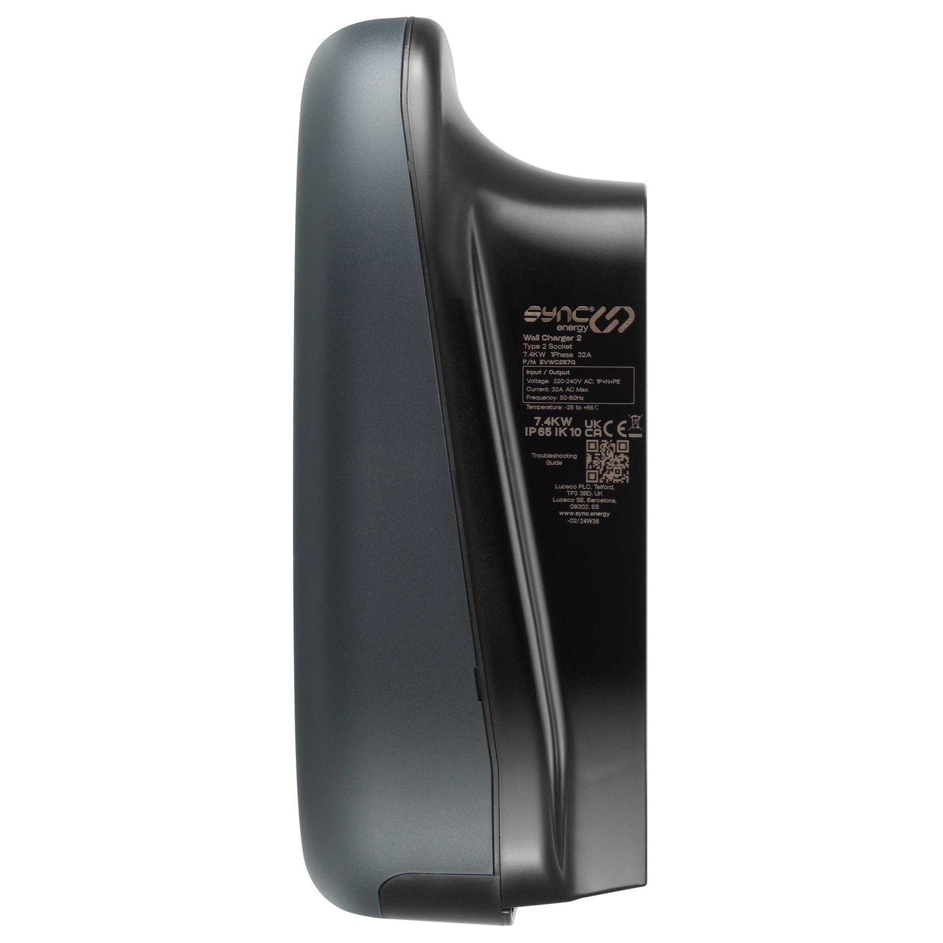 Sync Energy EVWC2S7G-02 7.4KW Single Phase Mode 2 Socketed EV Charger with Wi-Fi + Ethernet Grey