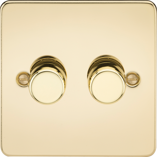 Knightsbridge FP2192PB 2 Gang 2 Way 150W LED Dimmer Polished Brass