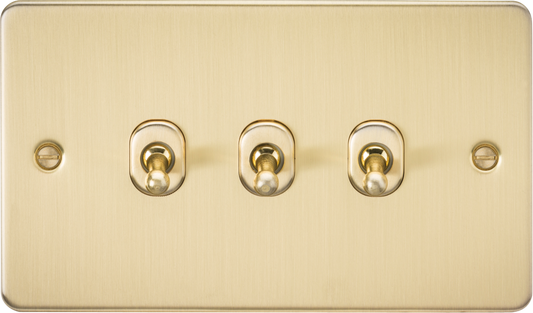 Knightsbridge FP3TOGBB 3 Gang 2 Way Toggle Switch Brushed Brass