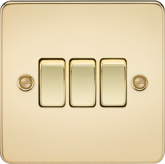 Knightsbridge FP4000PB 3 Gang 2 Way Switch Polished Brass