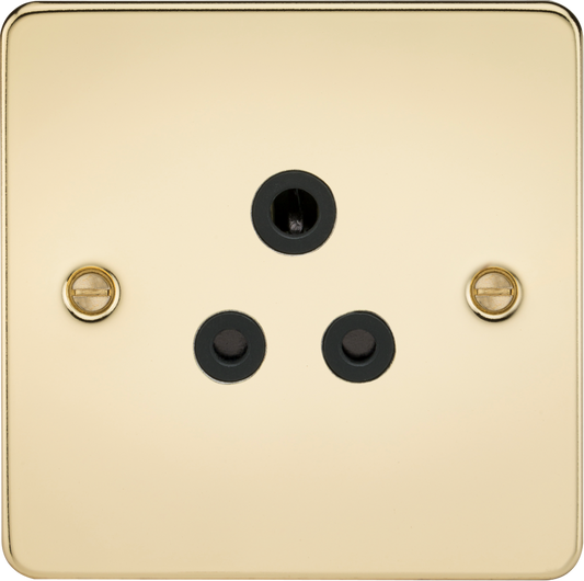 Knightsbridge FP5APB 1 Gang 5A Unswitched Socket Polished Brass Black Insert