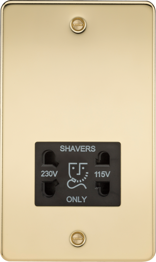 Knightsbridge FP8900PB Dual Voltage 115/230V 20VA Shaver Socket Polished Brass Black Insert