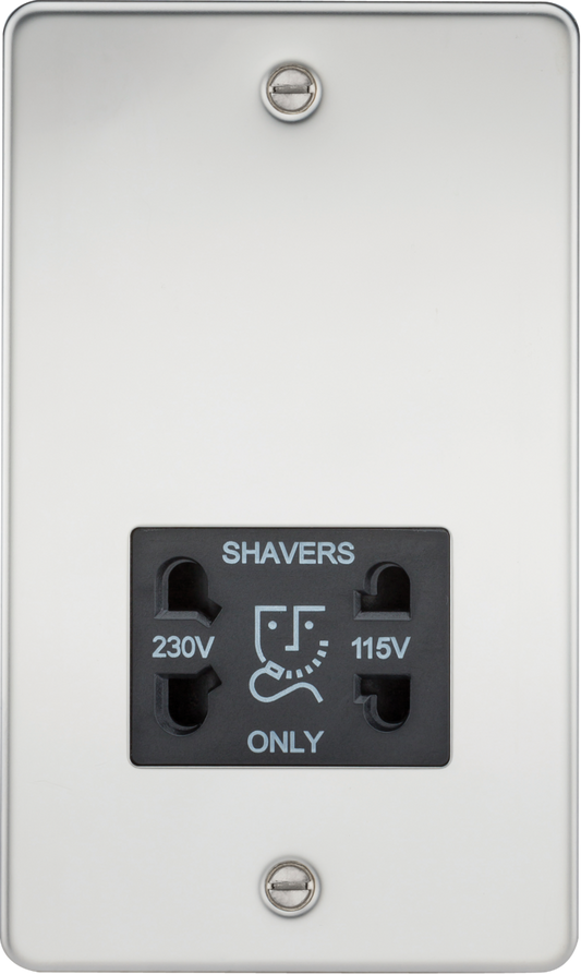 Knightsbridge FP8900PC Dual Voltage 115/230V 20VA Shaver Socket Polished Chrome Black Insert