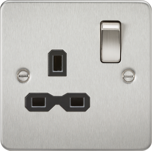 Knightsbridge FPR7000BC 1 Gang 13A DP Switched Socket Brushed Chrome Black Insert