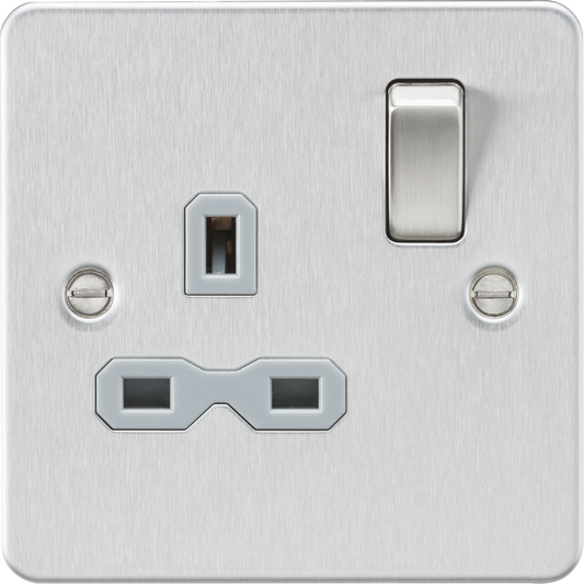 Knightsbridge FPR7000BCG 1 Gang 13A DP Switched Socket Brushed Chrome Grey Insert