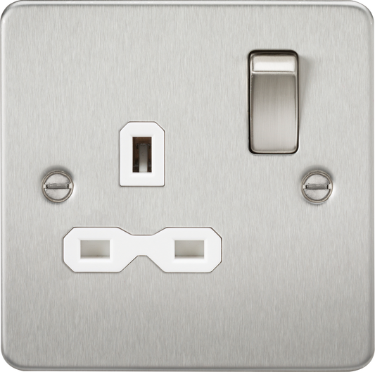 Knightsbridge FPR7000BCW 1 Gang 13A DP Switched Socket Brushed Chrome White Insert
