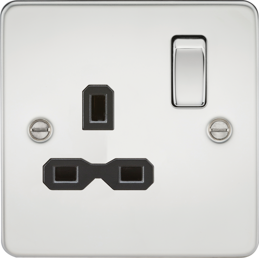 Knightsbridge FPR7000PC 1 Gang 13A DP Switched Socket Polished Chrome Black Insert