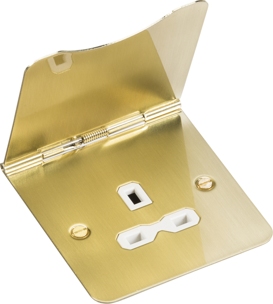 Knightsbridge FPR7UBBW 1 Gang 13A Unswitched Floor Socket Brushed Brass White Insert