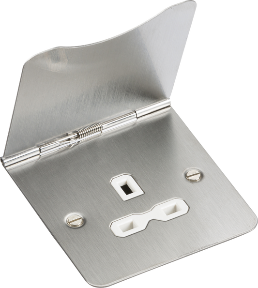 Knightsbridge FPR7UBCW 1 Gang 13A Unswitched Floor Socket Brushed Chrome White Insert