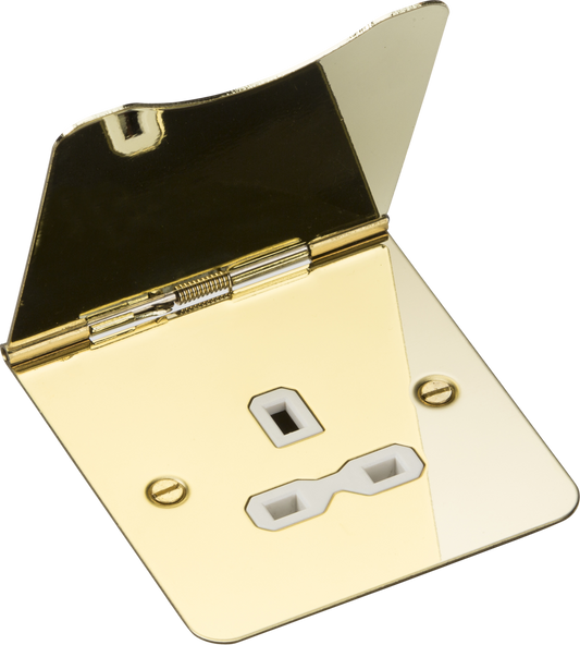 Knightsbridge FPR7UPBW 1 Gang 13A Unswitched Floor Socket Polished Brass White Insert