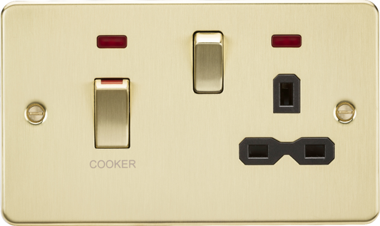 Knightsbridge FPR83MNBB 2 Gang 45A DP Cooker Control Unit with Neon Brushed Brass Black Insert