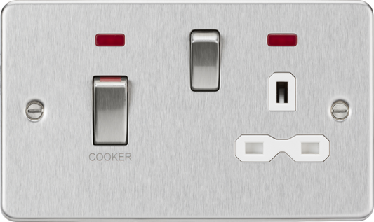 Knightsbridge FPR83MNBCW 2 Gang 45A DP Cooker Control Unit with Neon Brushed Chrome White Insert