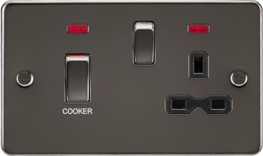 Knightsbridge FPR83MNGM 2 Gang 45A DP Cooker Control Unit with Neon Gun Metal Black Insert