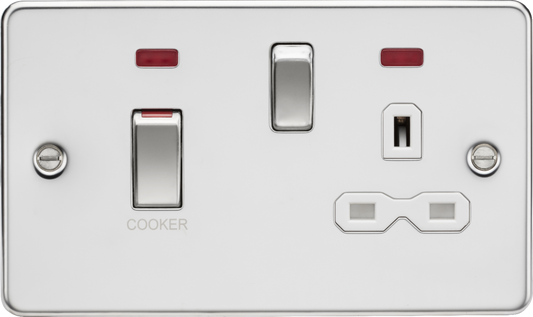 Knightsbridge FPR83MNPCW 2 Gang 45A DP Cooker Control Unit with Neon Polished Chrome White Insert