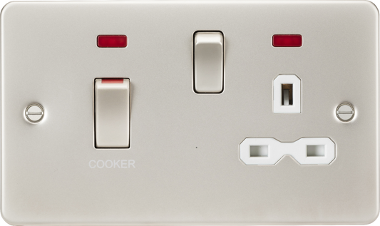 Knightsbridge FPR83MNPLW 2 Gang 45A DP Cooker Control Unit with Neon Matt Pearl White Insert