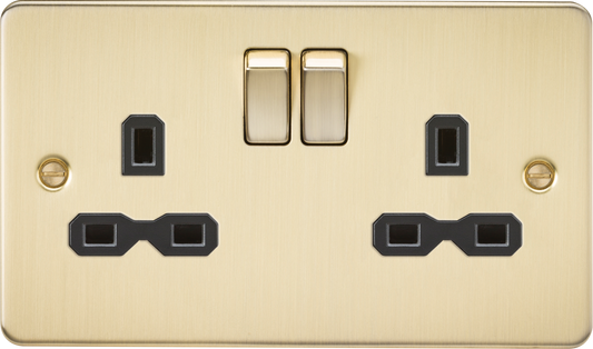 Knightsbridge FPR9000BB 2 Gang 13A DP Switched Socket Brushed Brass Black Insert