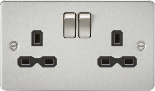 Knightsbridge FPR9000BC 2 Gang 13A DP Switched Socket Brushed Chrome Black Insert