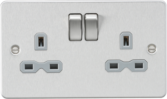 Knightsbridge FPR9000BCG 2 Gang 13A DP Switched Socket Brushed Chrome Grey Insert